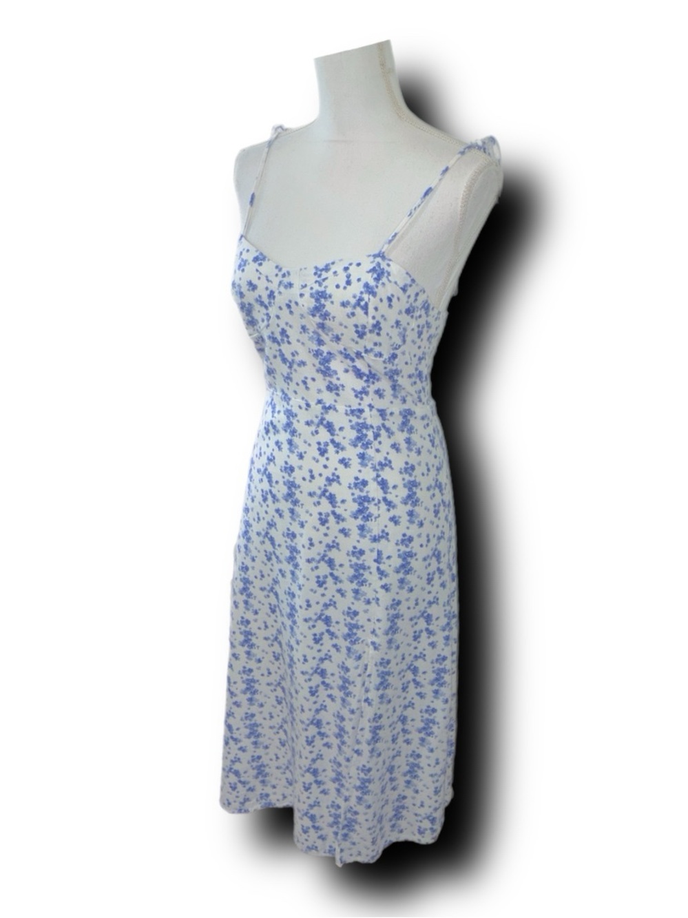 Forever 21 Linen Blend Floral Slip Style Midi Dress Tie-Shoulder Blue & White - Picture 2 of 5